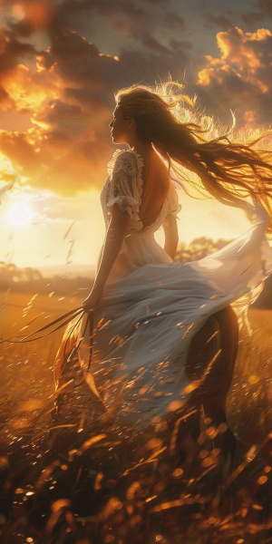 一个孤独而又干净的女孩，慢走在夕阳的下午，骑马风飘过吹起了她的发丝，阳光照在她的脸上显得她格外的温柔