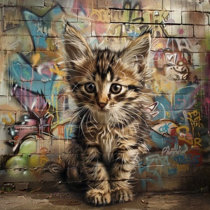 涂鸦墙，小猫，小狗，可爱，高清，精致的细节，64k