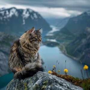 一只可爱的猫猫在开战斗机，高空，云层，高山，湖泊，清幽，梦幻。倍感轻松，高清摄影，