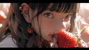 画一个小姐姐吃草莓