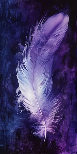 紫色幻境，一片片白色羽毛，神秘的世界