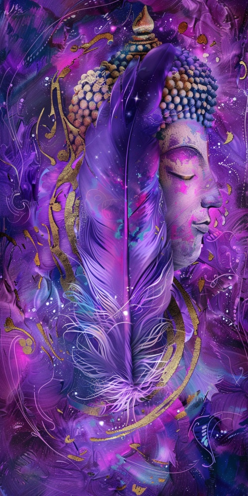 紫色幻境，羽毛，佛陀，神秘的世界