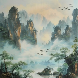 桂林山水与飞翔的鸟