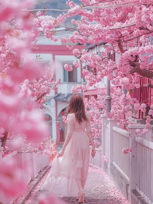 春趣人间|都市粉春春风拂面，万物复苏，人间处处洋溢着春的生机与活力。在这个充满诗意的季节里，城市也换上了一袭粉色的春装，犹如一位婉约的少女，在春光中轻轻摇曳。漫步在城市的大街小巷，处处可见粉色的花影。无论是街头的樱花树，还是公园里的桃花林，都绽放出绚烂的笑容，为城市增添了一抹柔美的色彩。春风轻拂，花瓣随风飘落，仿佛在空中跳起了优美的舞蹈，让人陶醉其中。除了绚烂的花朵，城市的建筑也在这春光中焕发出新的生机。古老的城墙在粉色的花影中显得更加沧桑而庄重，现代的摩天大楼则在春光中熠熠生辉，展现出现代都市的繁华与活力。 #粉色仙境 #梦幻云端 #奇妙之旅 #奇域ai #东方美学 #审美理念 #粉色系 #奇域春趣人间 #奇域东方巡游