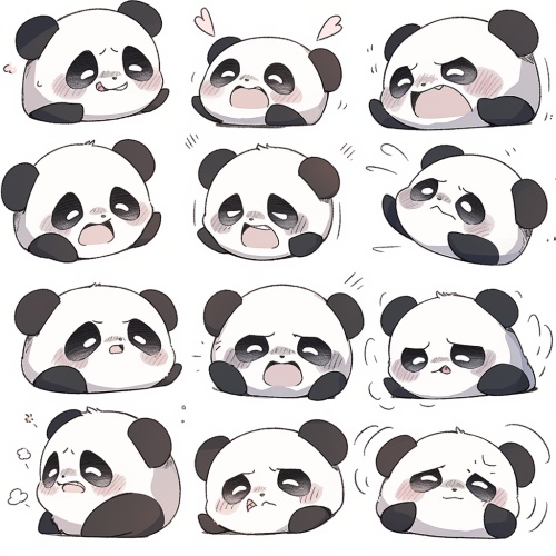 A cute little panda, expression close-up, Panda's expressions and movements,exaggerated movements, happy, angry, sad, Surprised, etc., various emotions, whitebackground, q version,ultra-high definition,8k, nine-square layout