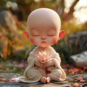 2岁中国古代婴灵，光头手拿莲花，眼角微微流泪