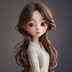 3D头像:1女孩，独奏，棕色头发，现实，长头发，简单背景，嘴唇，灰色背景，上部身体，衬衫，毛衣，白衬衫，（(最好的质量）),（杰作：1.1）,(etailed),（照片级真实：1）,,chibi,