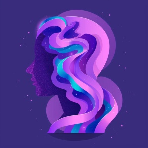 设计一款关于癫痫意识的横幅， 整体颜色紫色色 有矢量图丝带 插画风格
