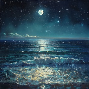 皎月下的莹光海月色皎洁如玉，静静的躺在繁星之中。大海泛起阵阵蓝宝石般的荧光，随着海浪翻涌、起伏，一切如梦境般祥和，慰藉着每一位因生活而操劳的来客。