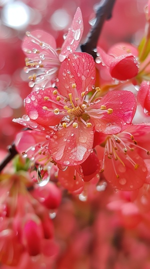 红色海棠花上的露珠