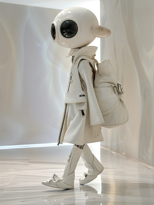 an anthropomorphic [动物], very cute [动物], full body, [动物] Wearing BALENCIAGA and shoes::1.5， slowly walking, on the Model runway, high-end style, ，Milan Fashion Show, Pure gray mirrored flooring, art by Rinko Kawauchi, Long Shot,Dynamic capture of runway shows s 750 ar9:16 v 6.0