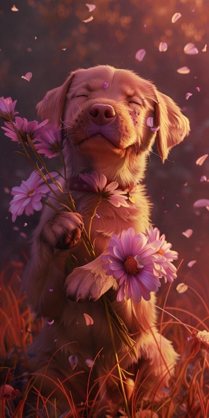 a cartoon dog holding flowers of different kinds, in the style of soft pastel scenes, magenta and brown, airbrush art, quiet moments captured in paint, i can't believe how beautiful this is, gentle expressions, wimmelbilder ar 59:93 v 6.0 style raw s 400#人工智能艺术 #我和AI有话说 #生成艺术 #AI生成 #宠物小伙伴 #猫猫狗狗 #猫狗 #灵感 #midjourney #midjourney关键词 #midjourney咒语 #midjourney学习 #mj #ai #ai绘画 #ai关键词 #ai作画 #小红书 #艺术署