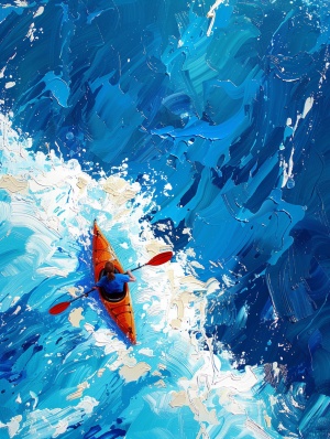 a man in a kayak on top of the waves, in the style of surreal street art, intricately mapped worlds, dima dmitriev, spirals, tang yau hoong, richard serra, Top-down perspective, Top view, Klein Blue, tiffany blue, Malta Blue, painting, oil painting ar 3:4#搞的就是艺术 #人工智能艺术 #我和AI有话说 #生成艺术 #AI生成 #midjourney #midjourney关键词 #midjourney学习 #midjourney教程 #midjourney咒语 #midjourney绘画 #Midjourney #mj #mj关键词 #mj咒语 #ai #ai绘画 #ai关键词 #小红书 #小红署 #艺术署