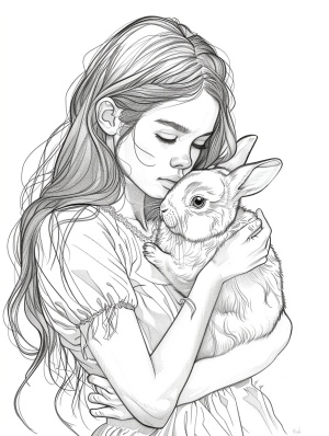 抱着兔子的女孩，真实，远景