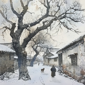 寒冬腊月风雪交加，一人一狗走在乡间小路，村头的老树依旧，充满温度的院落里有个小孩子，仿佛回到了80年代的村庄