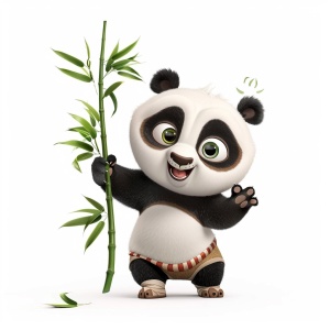 可爱的小熊猫,手持竹子,多姿势和表情,角色表设计,白色背景,卡通风格,高质量,色彩丰富。