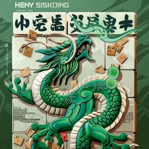 绿色龙爪鳞片抓着麻将