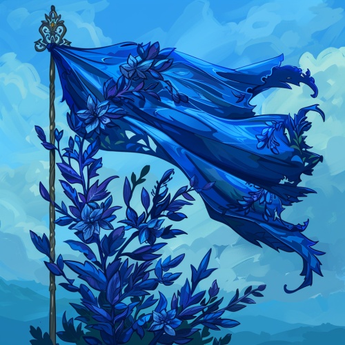 班旗，主色蓝色，有一种植物，内容积极向上，有多元素，有七七班元素