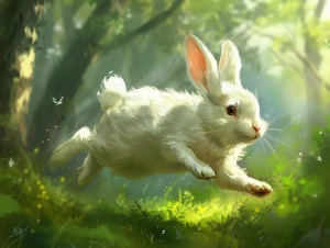 从前，有一个叫小白兔的小动物，他是森林里最好动的小家伙。每天，小白兔都在森林里欢快地跳来跳去，嬉戏玩耍。