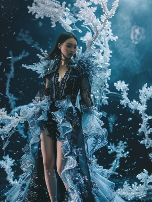 深海蓝珊瑚裙边-冰晶点缀-高级定制服装
