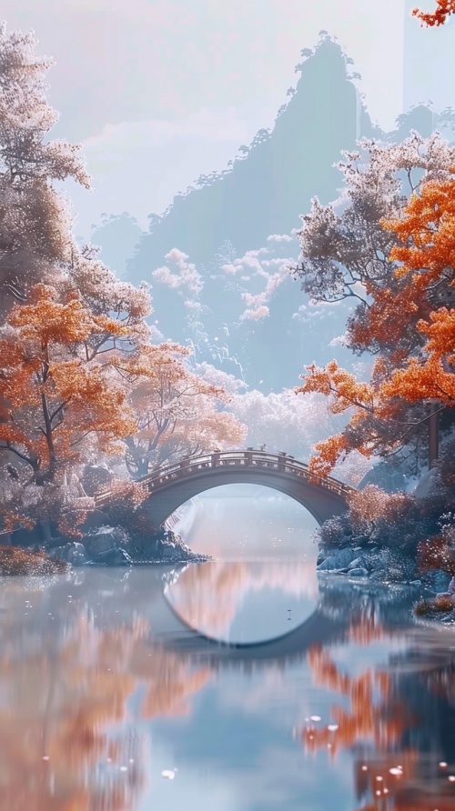 最好的手机应用程序看到秋天的花朵，在超现实的3d风景，保罗chabas，邱胜贤，水的亮度，宁静和宁静的场景，延时摄影，die br ü cke的风格