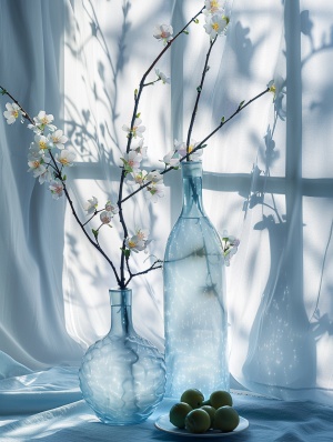 透明色中的禅意——透明的青花彩瓶插花
