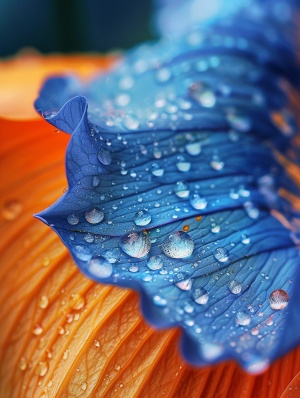 蓝色橙色莲花 ，上面有露珠 ，空灵感， 高清拍摄 ，超清画质