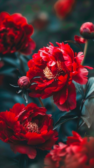 美丽盛开的红色芍药花，精美，画面清晰，大师杰作
