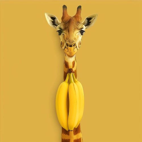 把长颈鹿的头和香蕉的身体结合在一起，制作一张海报