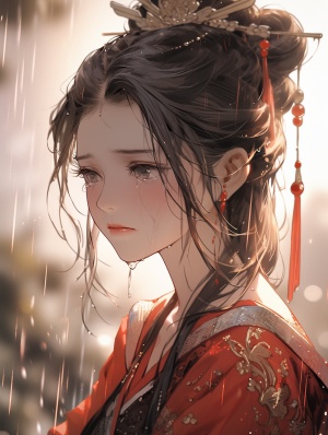 中国古代风格，一个年轻貌美的皇妃，表情哭泣，正面视角，高清