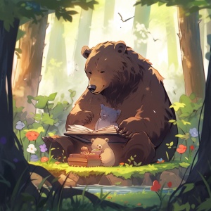 在一个宁静的森林里，住着一只名叫熊熊的可爱大熊