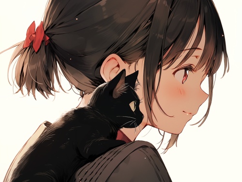 小女孩和她的黑猫