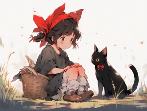 小女孩和她的黑猫