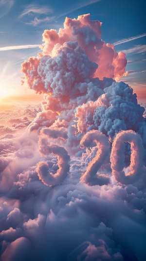 In the background is a sunny sky, clouds form the letters "520" and the air is filled with a pink smell, UHD, high quality ar 9:16