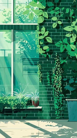 校园墙海报绿色体现校园文化可以有很多的消息或者弹窗与校园文化有关的图案，插画风有一点植物点缀体现青春活力