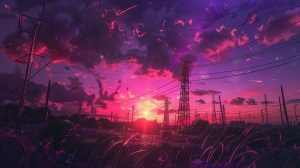 新世纪福音战士,初号机，以横山宏（yoji shinkawa）和莫比乌斯（moebius）的风格呈现,同时融入复古的吉卜力工作室（Studio Ghibli）动漫风格,背景为深紫色的天空,呈现出电影般的视觉效果。