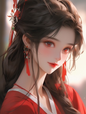 正面照，中国古风，漂亮的美少女， 眼眸沉沉，纤柔消瘦，眼角下的一粒美人痣殷红，