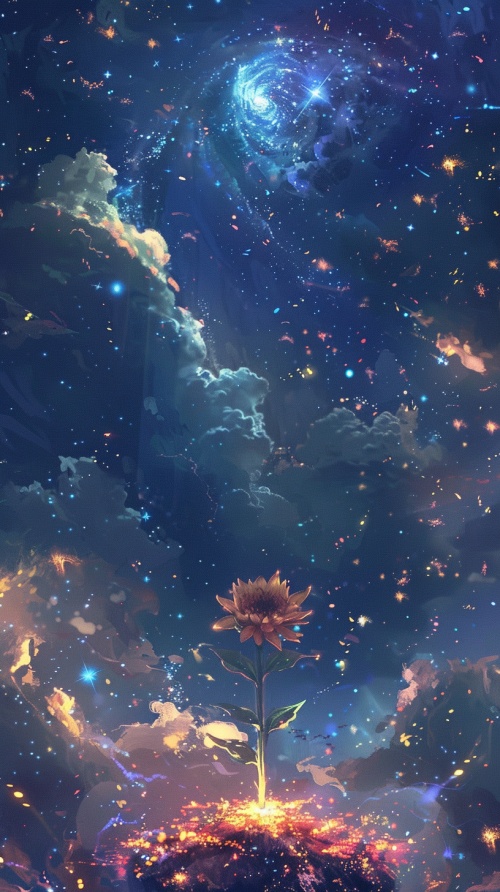 愿所有星光坠落，只在妳眼中看亿万星河，星空下一朵小花，背后是满天繁星 v 6.0 ar 9:16