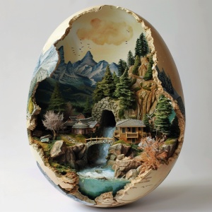 一个打碎的鸡蛋里面有山有水有房子有人有树有桥