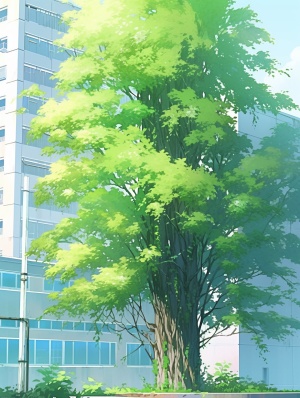 教学楼一旁有这一棵大树，绿意青葱，微风吹过风过柳梢，骄阳正好，青春颜色偏蓝