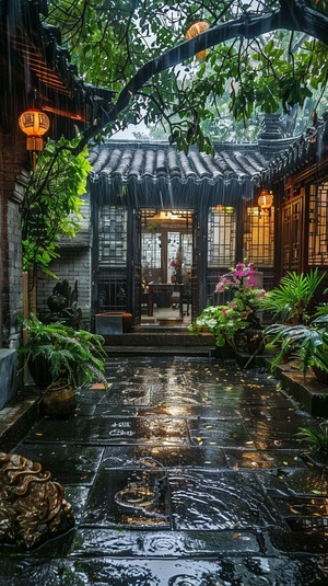 江南老宅，雨后，傍晚，院子里有微弱的灯光，潮湿的青石板地面，院子里的一树流苏如雪，香飘十里醉人心，泡壶茶，过花草为伴的烟火生活！