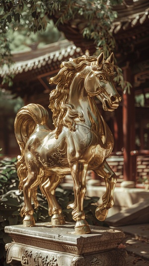 In Chinese culture,the golden horse symbolizes positive meanings such as power,glory, victory, wealth, and prosperity,and is often used to express wishes and expectations for a better future.