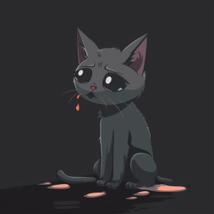 暗的背景一个灰色的猫哭眼泪，地上都是，生活失望