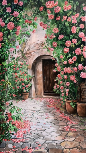 开满蔷薇花的老院墙