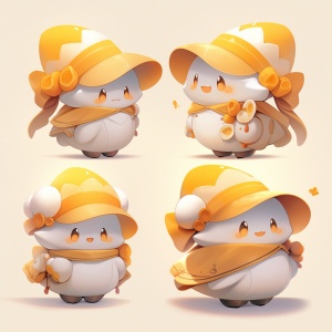 蛋黄拟人,可爱的胖嘟嘟,穿着蛋黄衣服,戴着蛋黄帽子,手拿着蛋黄,3d,留白,大师作品,超高细节,大眼睛