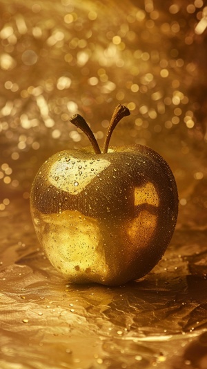 金色背景，有个大大的金苹果金色光芒万丈，熠熠生辉
