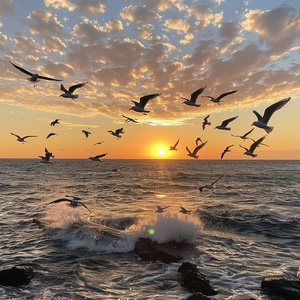 flock of 海鸥 flying over the ocean at sunset, 海鸥, 日落时分, 拍摄于 2 0 2 0, 在黄金时段拍摄, 使用 iphone 1 3 pro 拍摄 max, 日落时分, 在美丽的日落, 它在暴风雨中飞行, 天气摄影, 使用 iphone 1 3 pro 拍摄, 使用 iphone 1 3 pro 拍摄, 作者：伊利亚·奥斯特鲁霍夫