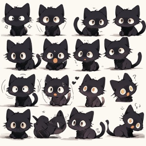 黑色线条猫咪表情，惊讶，可爱，漂亮，高清原图
