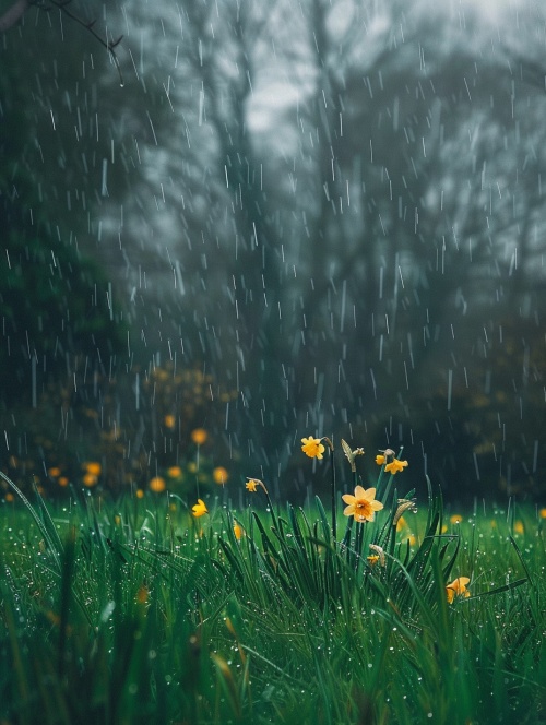 春天,室外,雨天,草地