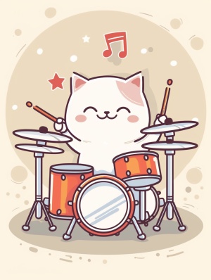 一只可爱的小猫，在打架子鼓